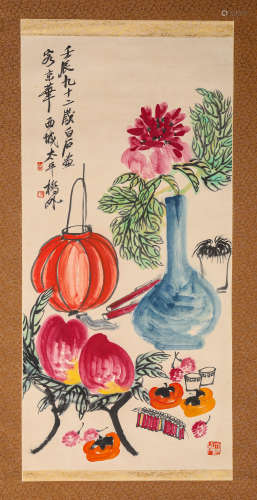 ANTIQUES, INK AND COLOR ON PAPER, HANGING SCROLL, QI BAISHI