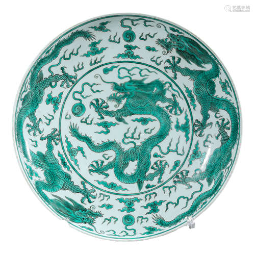 A GREEN-ENAMELED DRAGON PLATE