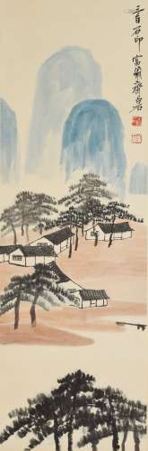 LANDSCAPE, INK AND COLOR ON PAPER, HANGING SCROLL, QI BAISHI