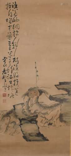 FIGURE, INK AND COLOR ON PAPER, HANGING SCROLL, HUANG SHEN