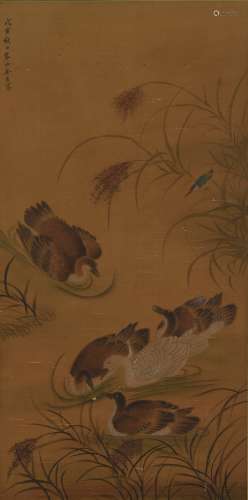 DUCKS, INK AND COLOR ON SILK, HANGING SCROLL, YU SHENG