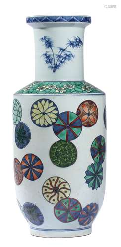 A DOUCAI FLOWER ROULEAU VASE