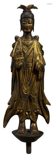 A GILDED COPPER STATUE OF GUANYIN