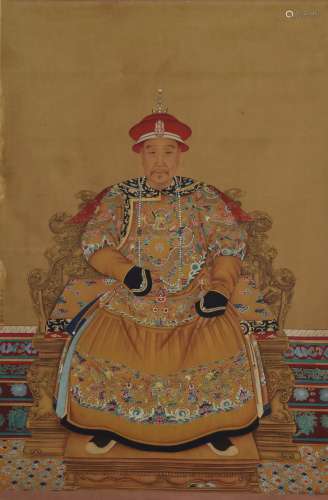 EMPEROR, INK AND COLOR ON SILK, HANGING SCROLL, LANG SHI’NIN...