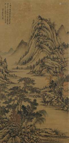 LANDSCAPE, INK AND COLOR ON PAPER, HANGING SCROLL, WANG HUI