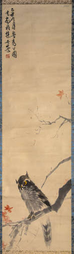 BIRD, INK AND COLOR ON PAPER, HANGING SCROLL, SUN QIFENG