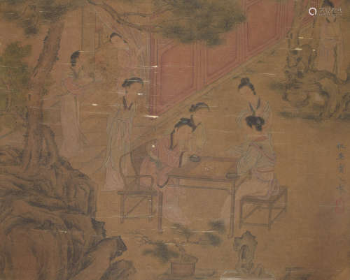 LADY, INK AND COLOR ON SILK, HANGING SCROLL, QIU YIN