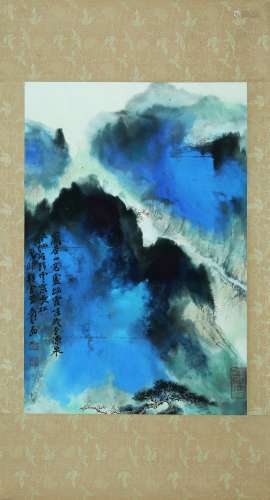 LANDSCAPE, INK AND COLOR ON PAPER, MOUNTED, ZHANG DAQIAN