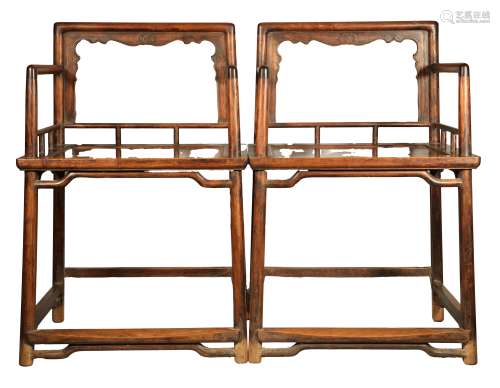 A PAIR OF HUANGHUALI LOW BACK ARMCHAIRS, MEIGUIYI