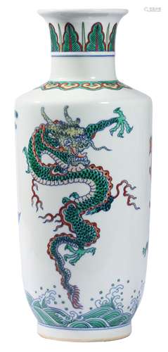 A DOUCAI DRAGON ROULEAU VASE