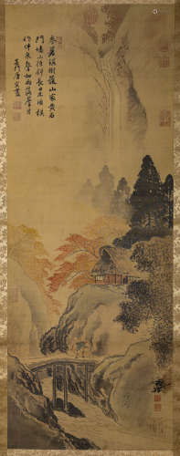 LANDSCAPE, INK AND COLOR ON SILK, HANGING SCROLL, TANG YIN
