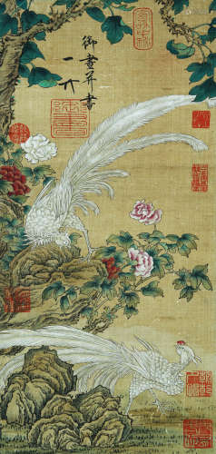 BIRDS, INK AND COLOR ON SILK, HANGING SCROLL, ZHAO JI