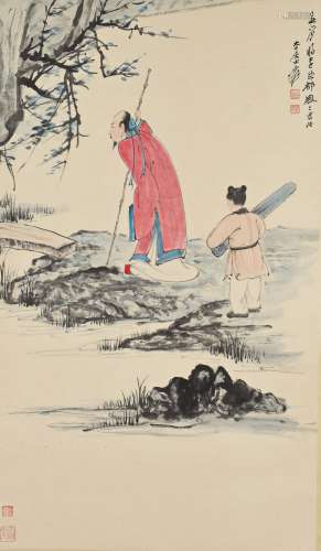 FIGURE, INK AND COLOR ON PAPER, HANGING SCROLL, ZHANG DAQIAN