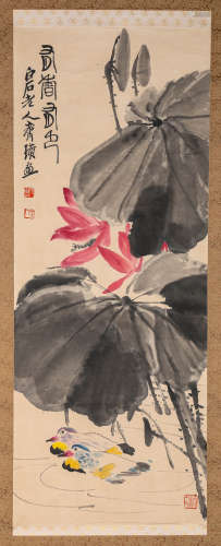 LOTUS POND, INK AND COLOR ON PAPER, HANGING SCROLL, QI BAISH...
