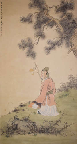 FIGURE, INK AND COLOR ON PAPER, HANGING SCROLL, CHEN HONGSHO...