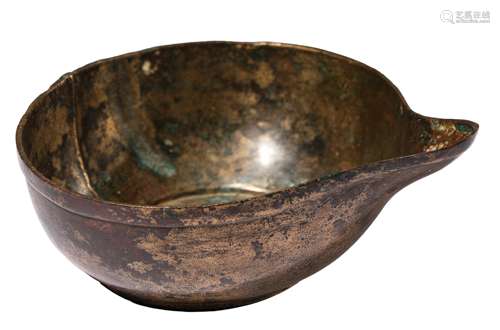 A COPPER PEACH POURING BOWL