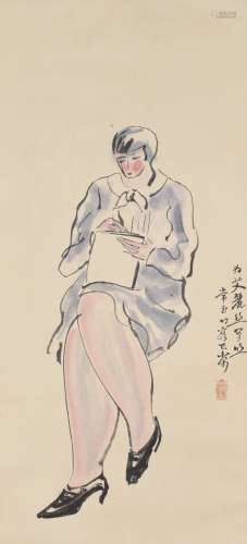 LADY, INK AND COLOR ON PAPER, HANGING SCROLL, CHANG YU