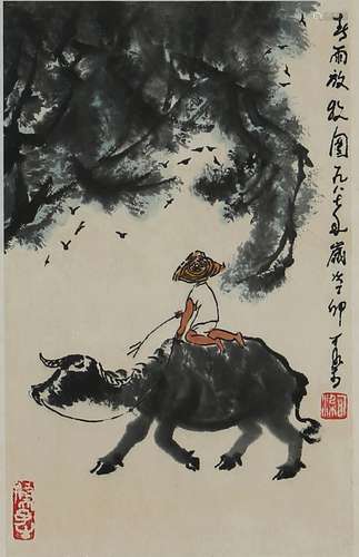 FIGURE, INK AND COLOR ON PAPER, HANGING SCROLL, LI KERAN