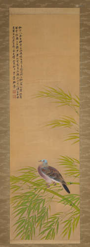 DOVE, INK AND COLOR ON SILK, HANGING SCROLL, ZHANG DAQIAN