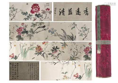 FLOWERS, INK AND COLOR ON PAPER, HANDSCROLL, WANG XUETAO