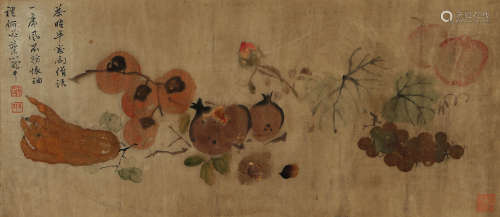 VEGETABLES, INK AND COLOR ON PAPER, MOUNTED, CHEN SHU