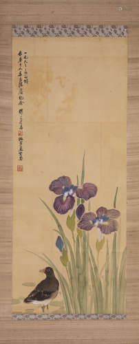 FLOWERS, INK AND COLOR ON SILK, HANGING SCROLL, WU ZHUOREN