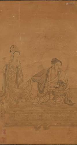 VIMALAKIRTI, INK AND COLOR ON SILK, HANGING SCROLL, DIN GUAN...