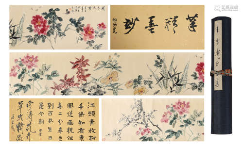FLOWER, INK AND COLOR ON PAPER, HANDSCROLL, WANG XUETAO