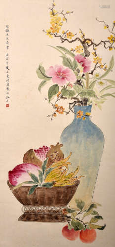 FLOWER, INK ON PAPER, HANGING SCROLL, LU XIAOMAN