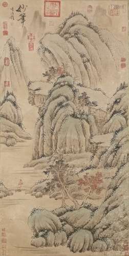LANDSCAPE, INK AND COLOR ON PAPER, HANGING SCROLL, FANG CONG...