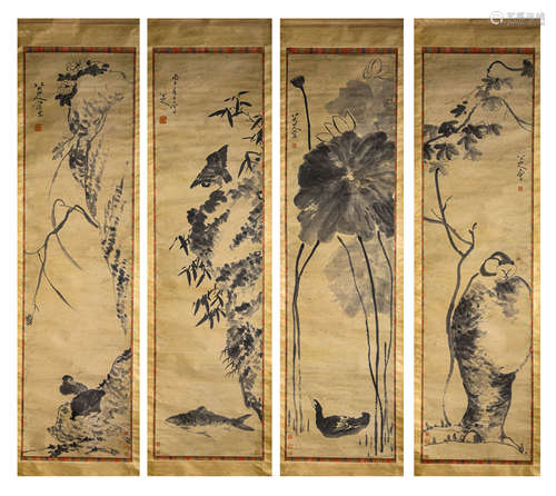 BIRDS, INK ON PAPER, HANGING SCROLL, BADA SHANREN