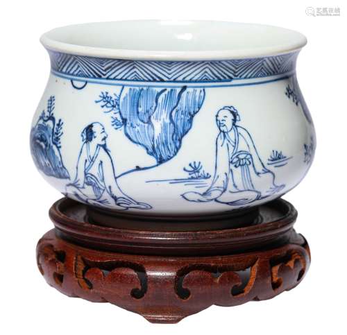 A BLUE AND WHITE FIGURE STORY INCENSE BURNER