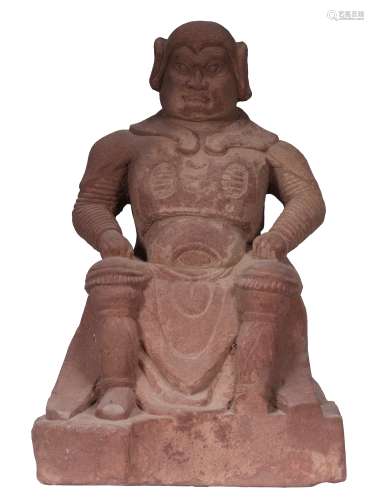 A RED SANDSTONE FIGURE OF A MILITARY GENERAL