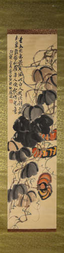 FLOWERS, INK AND COLOR ON PAPER, HANGING SCROLL, QI BAISHI