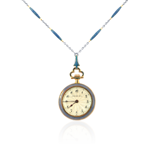 1900年古董 法瑯時鐘項鍊