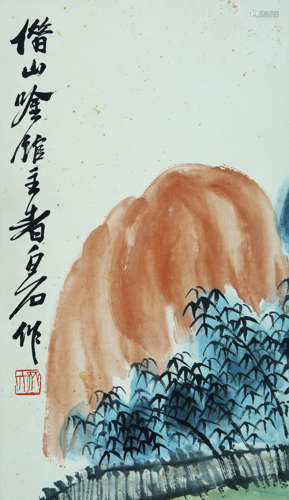 LANDSCAPE, INK AND COLOR ON PAPER, HANGING SCROLL, QI BAISHI