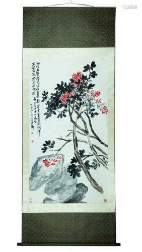 FRUITS, INK AND COLOR ON PAPER, HANGING SCROLL, WU CHANGSHUO