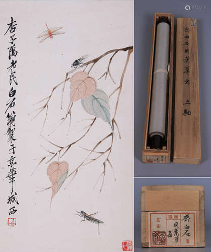 INSECTS, INK AND COLOR ON PAPER, HANGING SCROLL, QI BAISHI