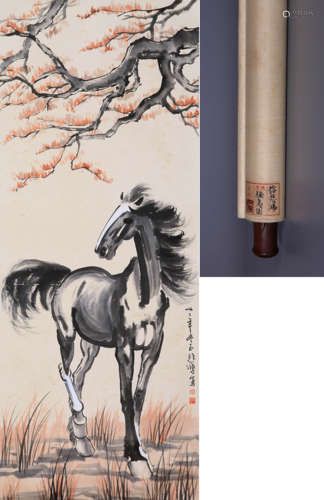 HORSE, INK AND COLOR ON PAPER, HANGING SCROLL, XU BEIHONG