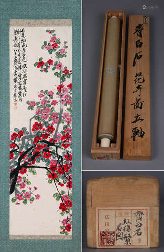 PLUM BLOSSOM, INK AND COLOR ON PAPER, HANGING SCROLL, QI BAI...