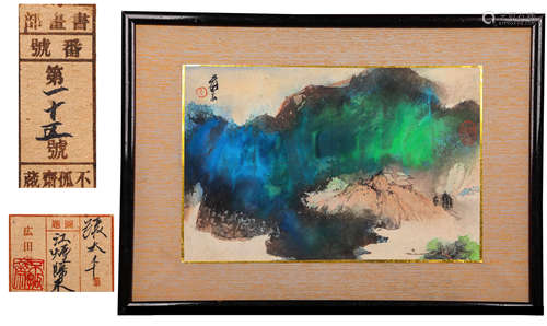 LANDSCAPE, INK AND COLOR  ON PAPER, MOUNTED AND FRAME, ZHANG...