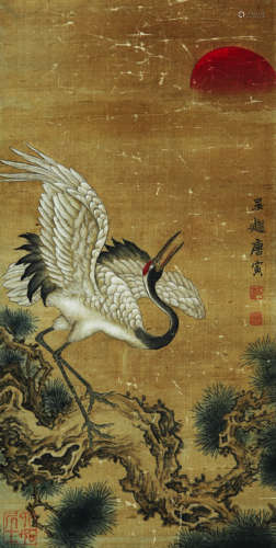 CRANE, INK AND COLOR ON PAPER, HANGING SCROLL, TANG YIN