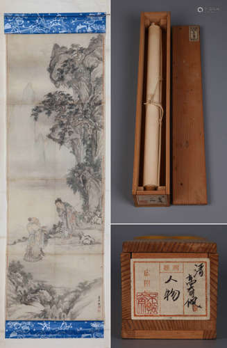 LANDSCAPE AND FIGURES, HANGING SCROLL, GAO QIPEI