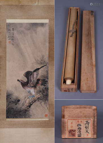 EAGLE, INK AND COLOR ON PAPER, HANGING SCROLL, GAO JIANFU