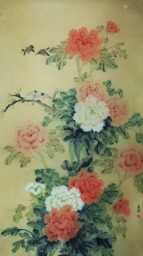 FLOWERS, INK AND COLOR ON SILK, MOUNTED, SONG MEILING