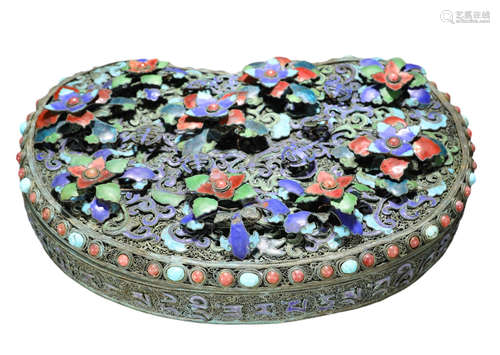 A SILVER LOTUS BOX AND COVER