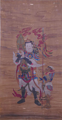 FIGURES, INK AND COLOR ON SILK, HANGING SCROLL, XU YANG