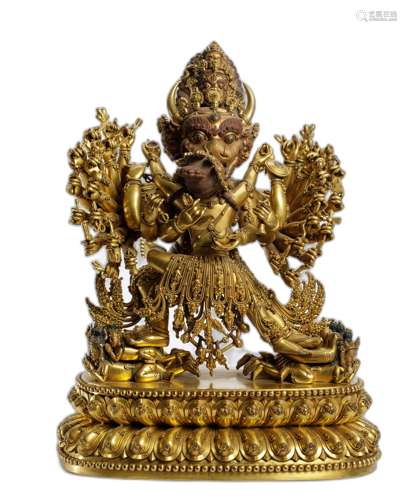 A GILT-COPPER FIGURE OF YAMANTAKA 