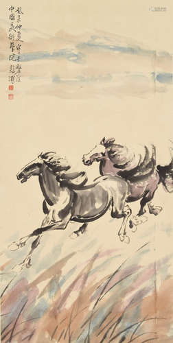 HORSES, INK AND COLOR ON PAPER, XU BEIHONG