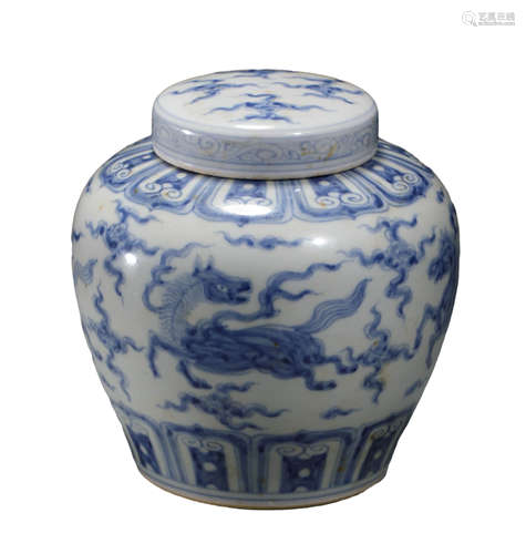 A BLUE AND WHITE QILIN JAR